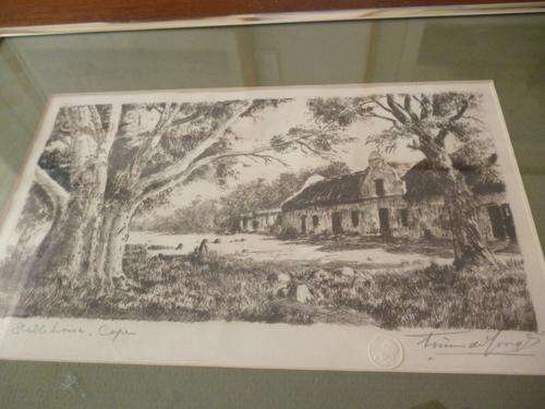 RARE LIMITED  Tinus de Jongh Etching. Old Stablehouse, Cape. With blindstamp, signature. Framed.